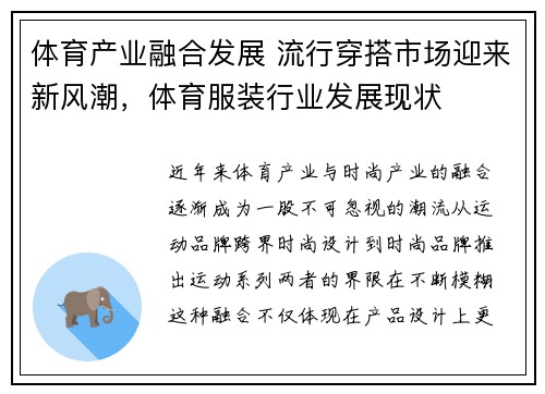 体育产业融合发展 流行穿搭市场迎来新风潮，体育服装行业发展现状